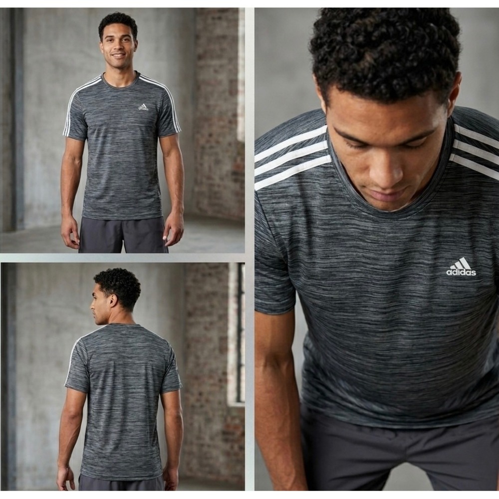 Adidas Mens Aeroready 3S Athletic Tee Shirt Black Melange GN1534 Size Small